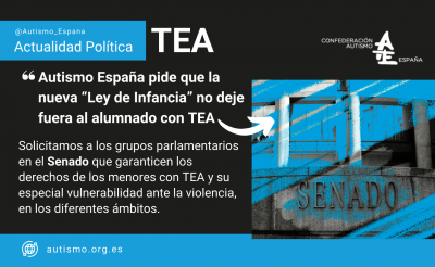 Autismo España pide que la nueva “ley de infancia” no deje fuera al alumnado con TEA que no tiene reconocida la discapacidad.