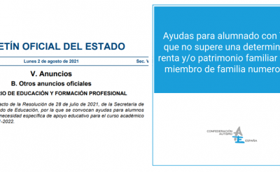 Abierto el plazo para solicitar ayudas para el alumnado con necesidades específicas de apoyo educativo