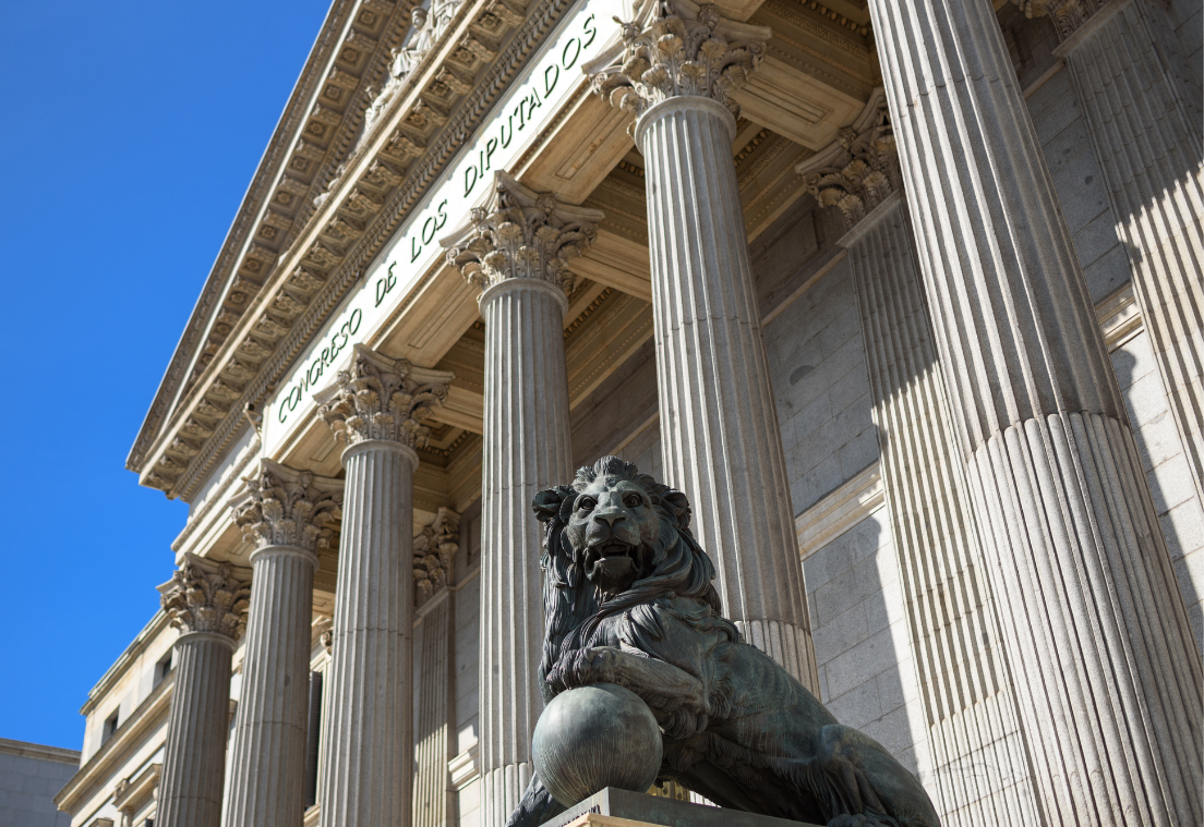 La fachada del Congreso de los Diputados de Madrid