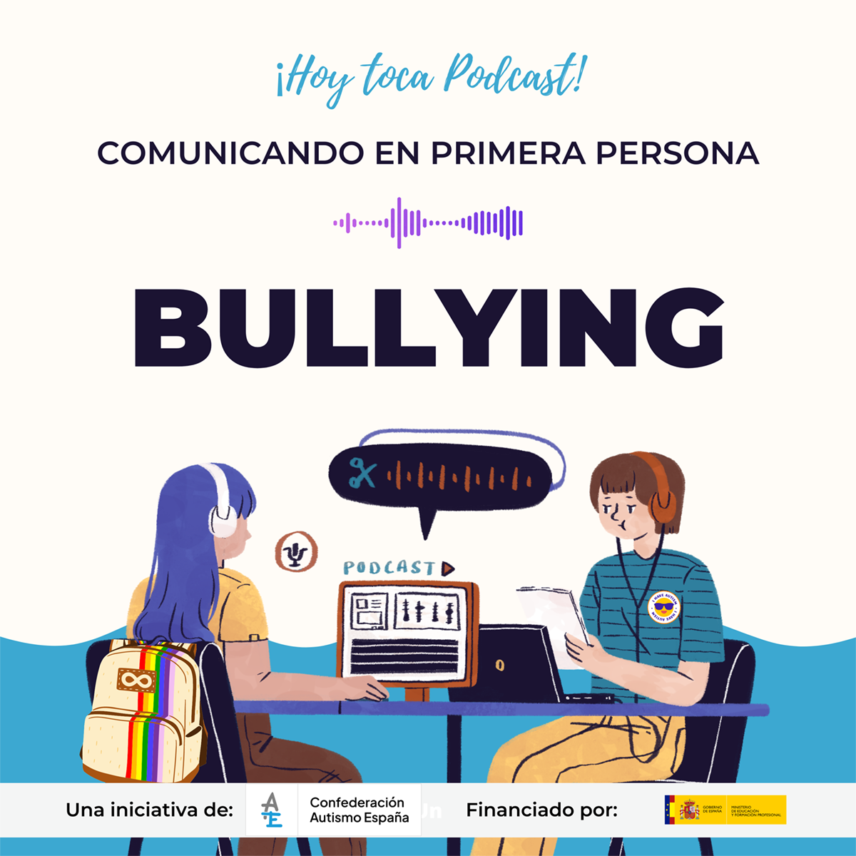 Imagen de portada del podcast con una ilustración de dos personas hablando