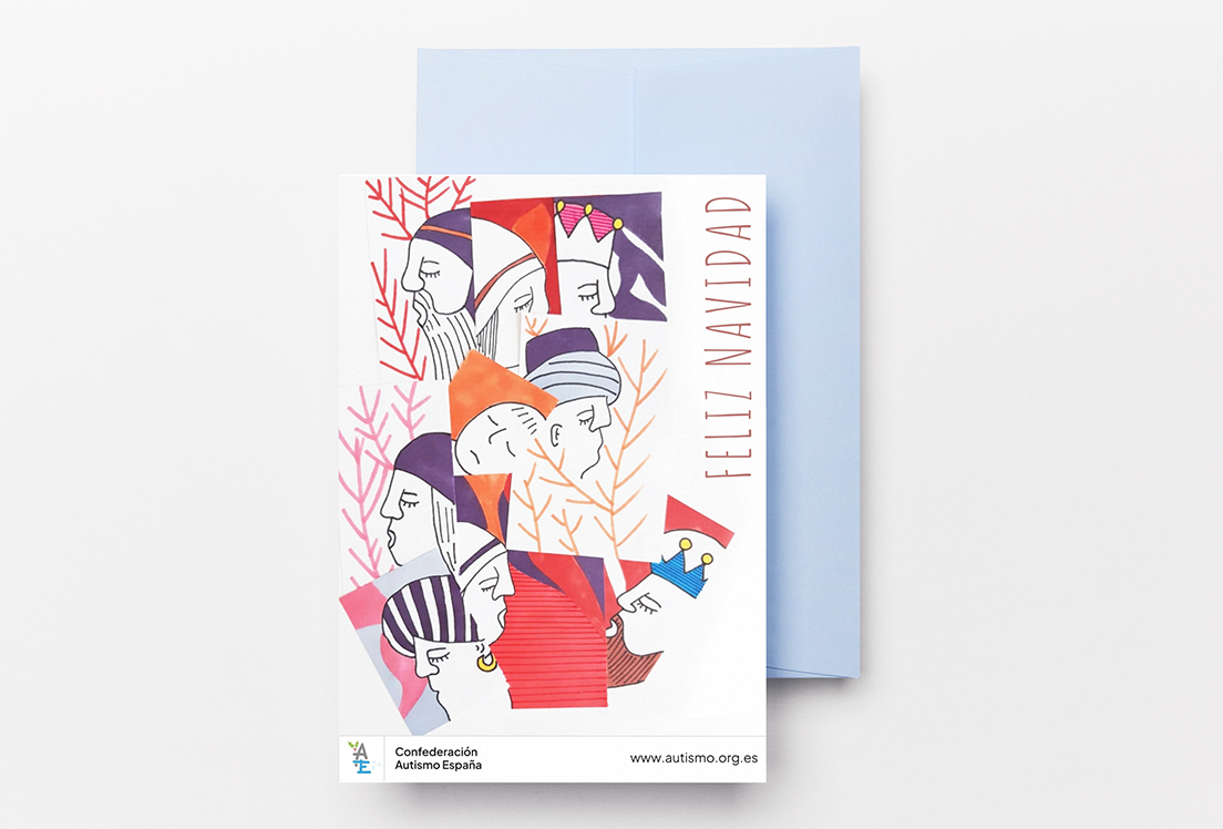 Tarjeta de navidad con un dibujo de un belén abstracto